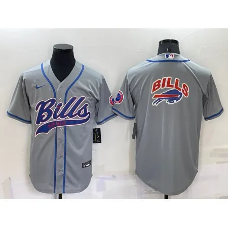 Men's Buffalo Bills Grey Team Big Logo With Patch Cool Base Stitched Baseball Jersey RJFZ