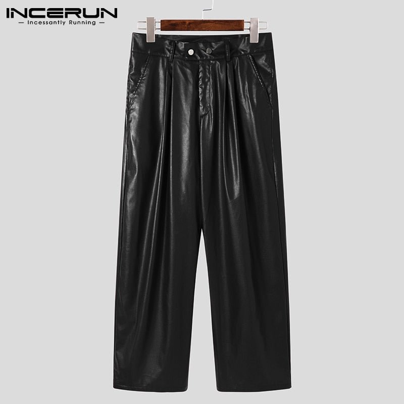 Handsome Well Fitting New Men's Trousers Patent Leather Long Pants INCERUN Male Party Nightclub High Waist Pantalons S-5XL 2022