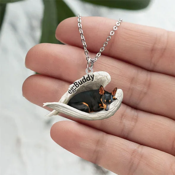 Personalized Miniature Pinscher Sleeping Angel Stainless Steel Necklace