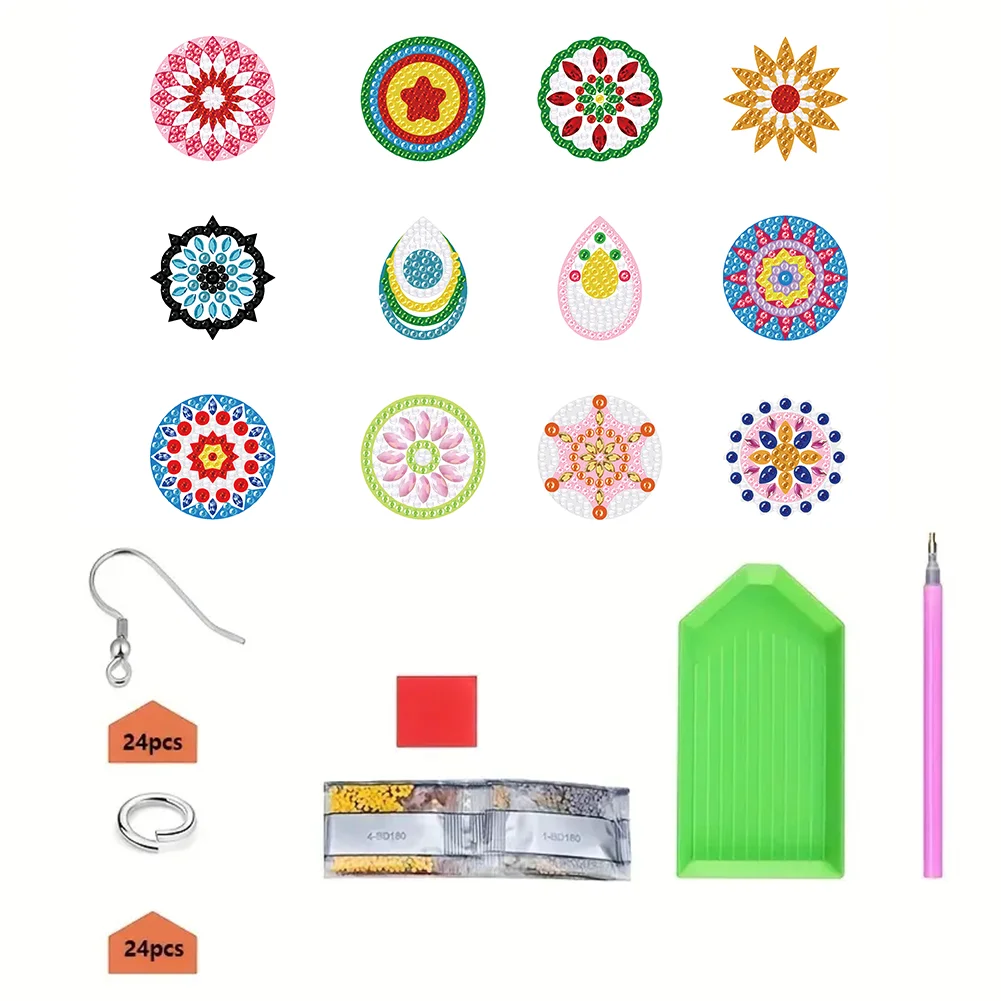 12 Pairs DIY Flower Double Sided Diamond Painting Earrings for Women Girls 