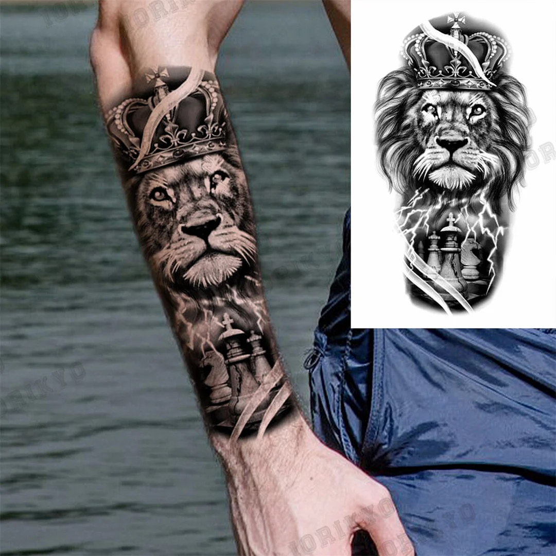 Sdrawing Tiger Skull Wolf Temporary Tattoos For Men Adult Crown Compass Pirate Warrior Fake Tattoo Body Art Decoration Tatoos Paper