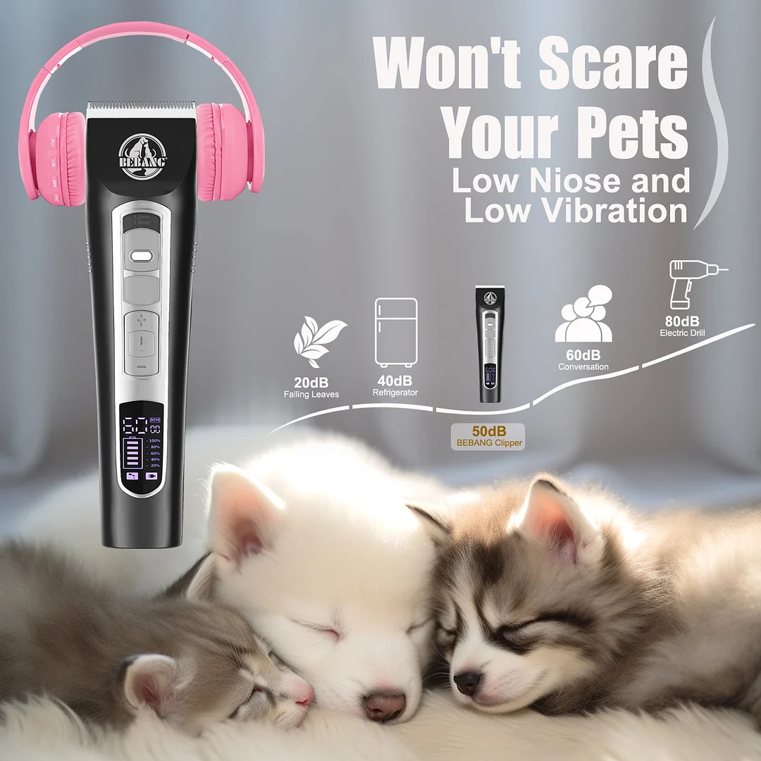 BEBANG Dog Grooming Clippers Pro for Thick Hair Pets, Rechargeable High Power Hair Shaver Clippers Low Noise for Small/Large Dogs & Cats