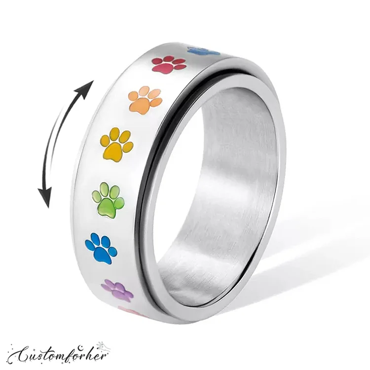 Rainbow Paw Print Spinner Ring Pet Dog Memorial Ring