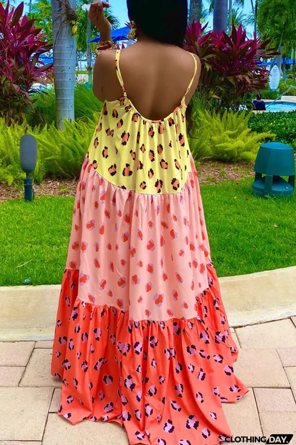 Pink Casual Sweet Print Split Joint Spaghetti Strap A Line Dresses