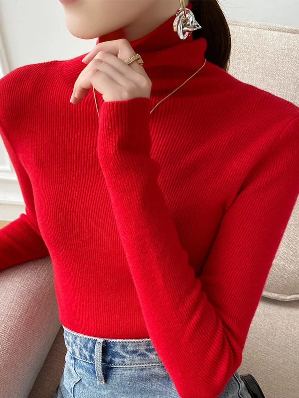 Simple Skinny Long Sleeves Solid Color Sweater Tops