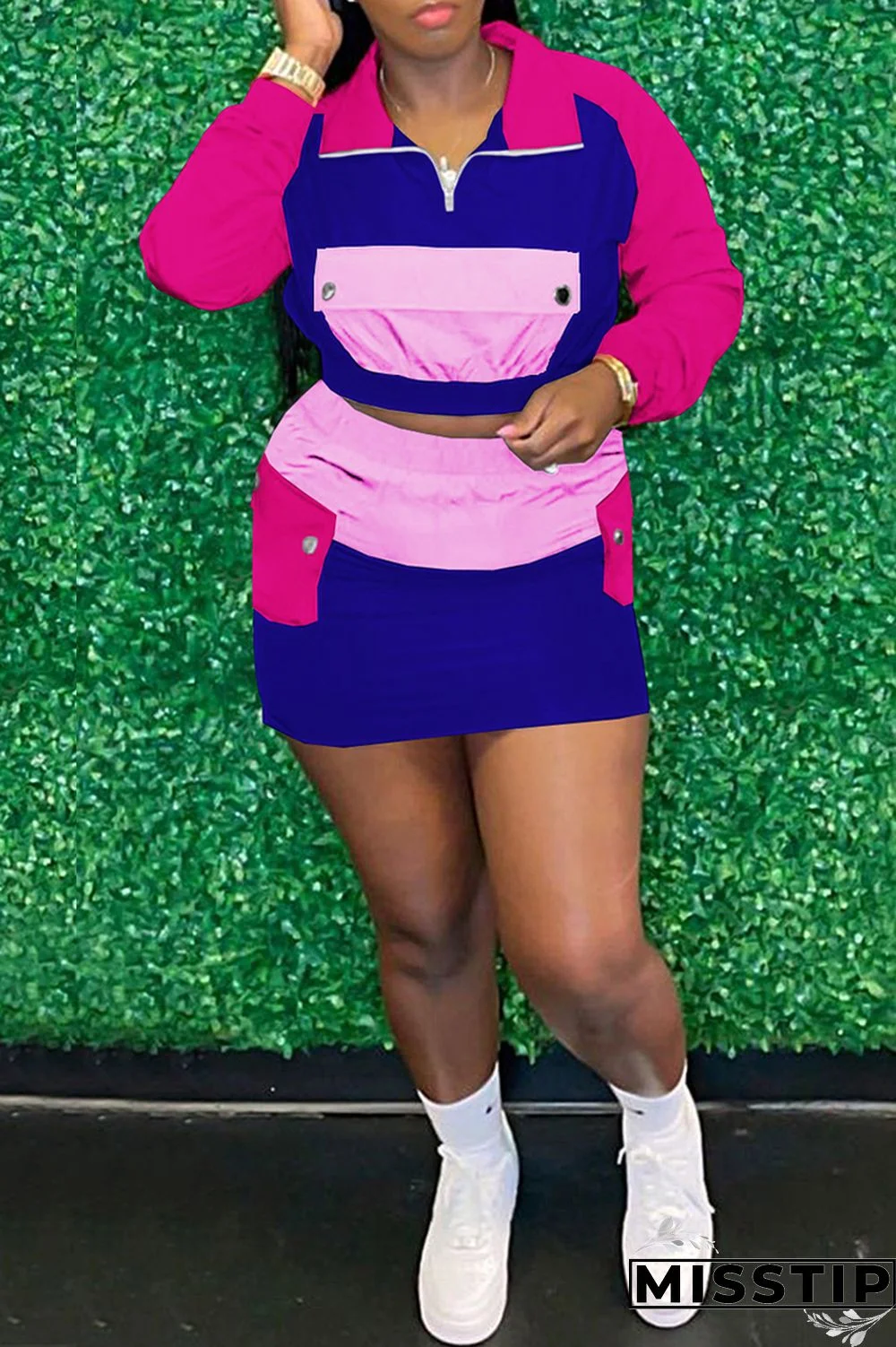 Cream White Fashion Casual Patchwork Basic Turndown Collar Long Sleeve Two Pieces