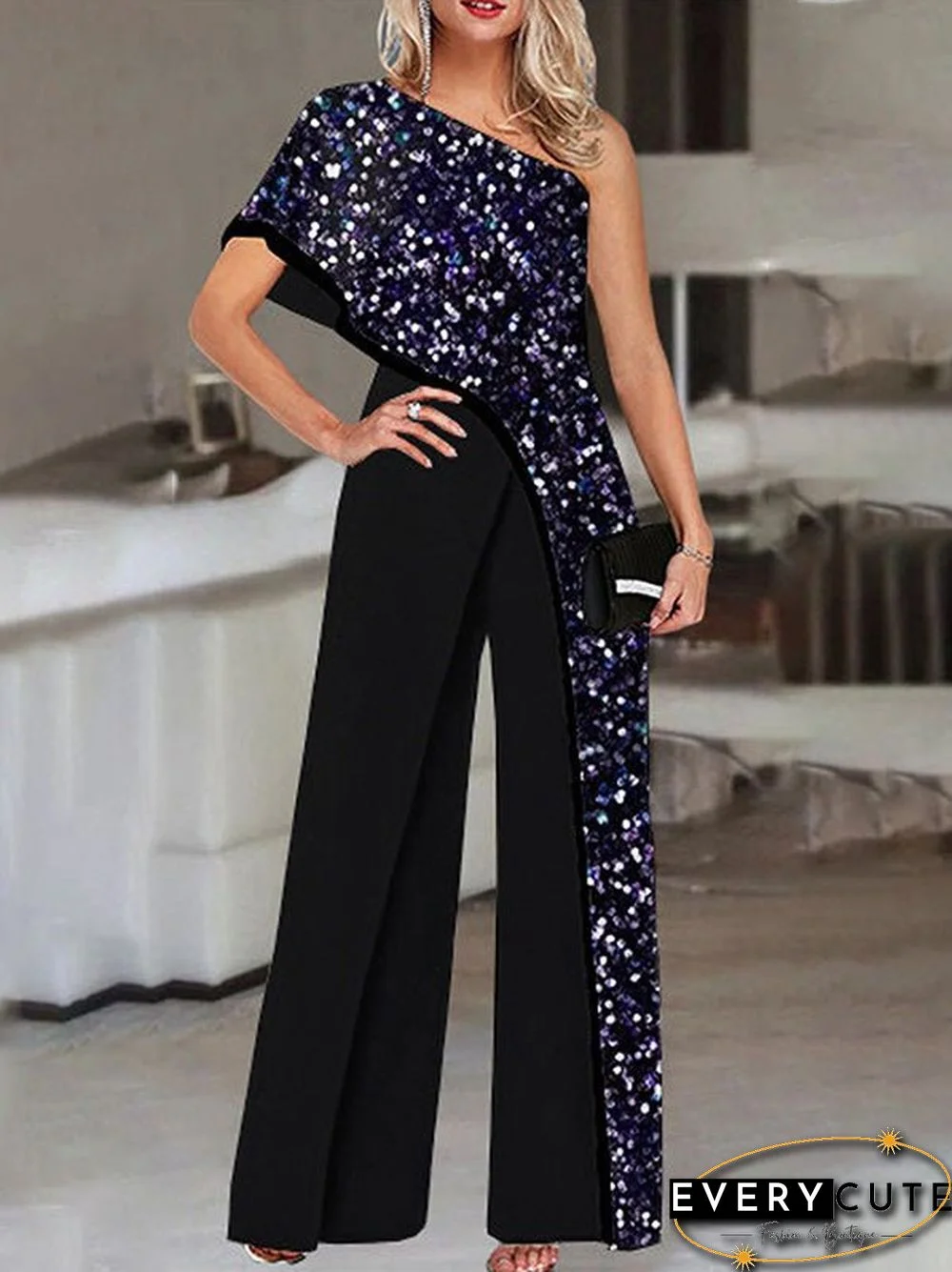 Women'S Jumpsuits Loose Printed One Shoulder Irregular Jumpsuit