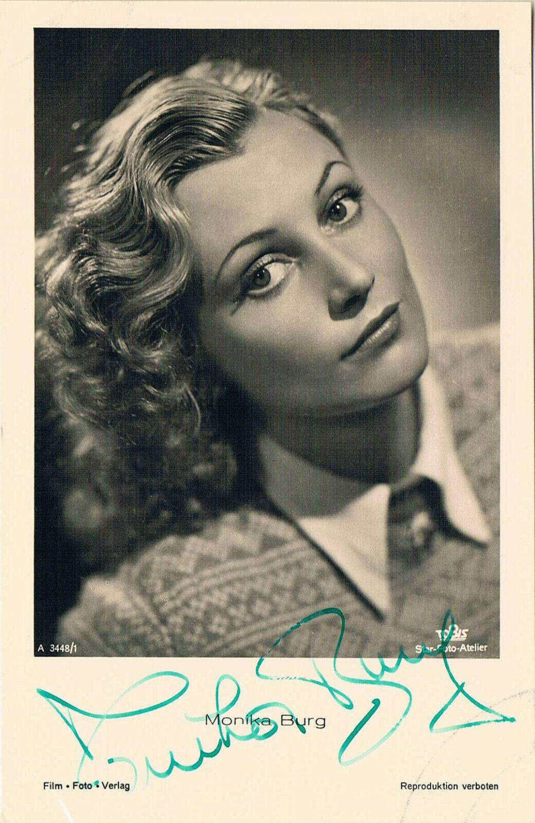 Monika Burg / Claude Farell 1914-2008 autograph signed postcard Photo Poster painting 3.5x5.5