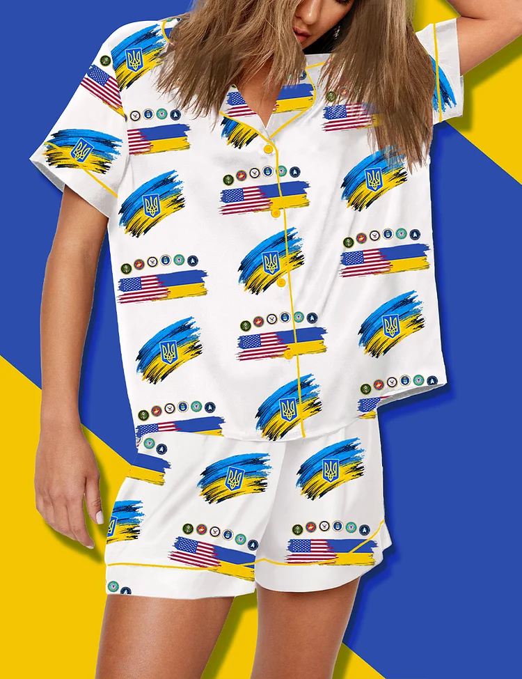 Women's Ukraine USA Flag Pajama Set