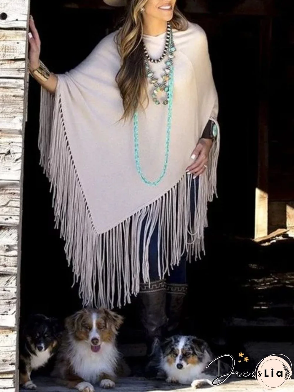 Western cowboy long fringed shawl