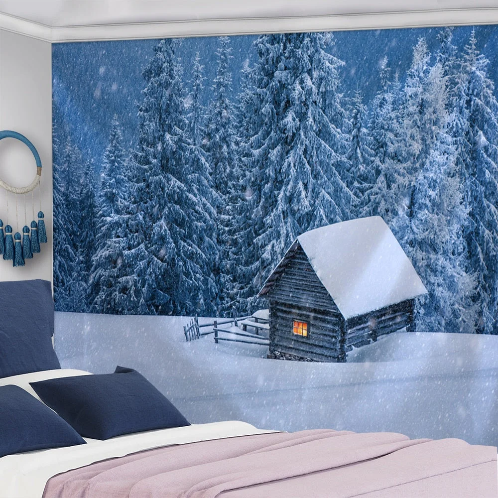 Fashion Christmas Wall Hangings Snow View Wooden House Hippie Mandala Indian Tapices Home Furnishing Decoration