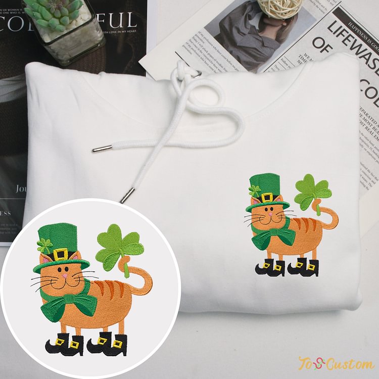 TOSCUSTOM™ St. Patrick's Day Cat Hoodies Custom Irish Cat Embroidered Sweatshirts