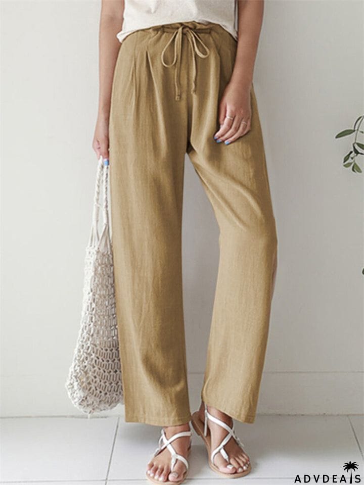 Women's Casual Solid Color Straight Leg Elastic Waist Wide Leg Pants