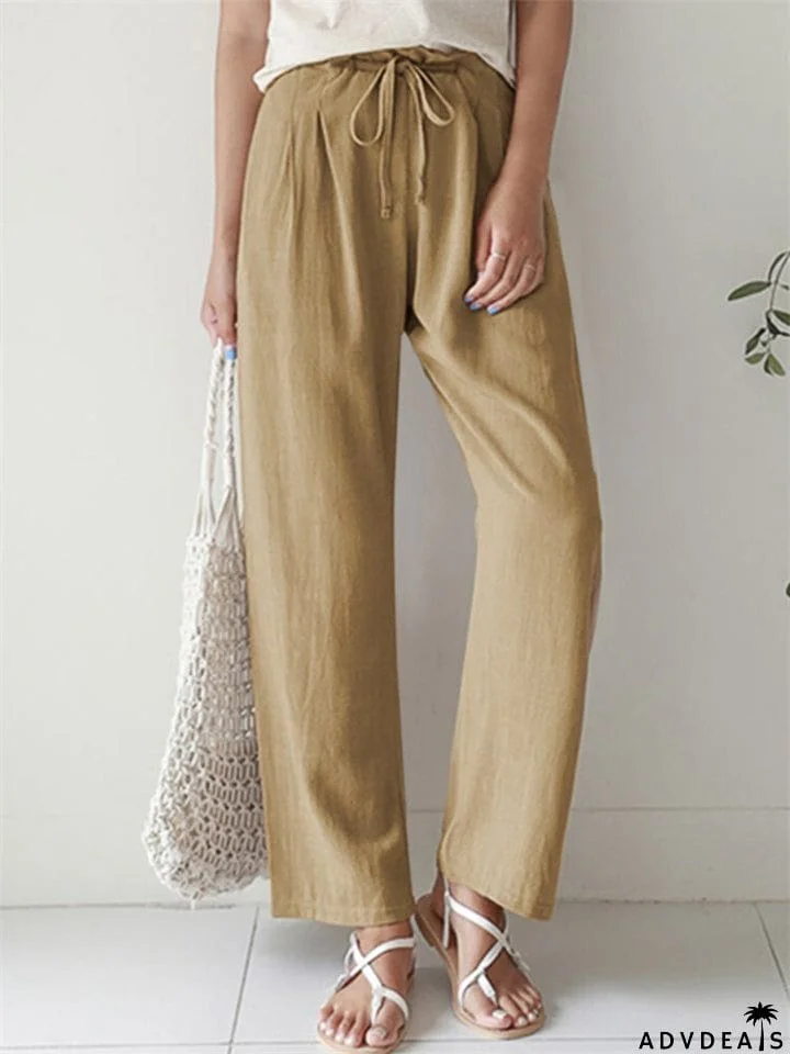 Women's Casual Solid Color Straight Leg Elastic Waist Wide Leg Pants