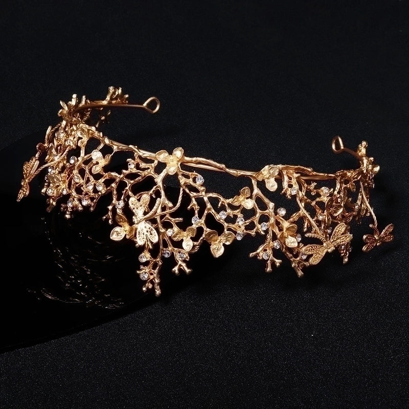 European And American Wedding Veil Accessories Alloy Rhinestone Bridal Headdress Dragonfly Vintage Court Style Crown Adult Ceremony Crown