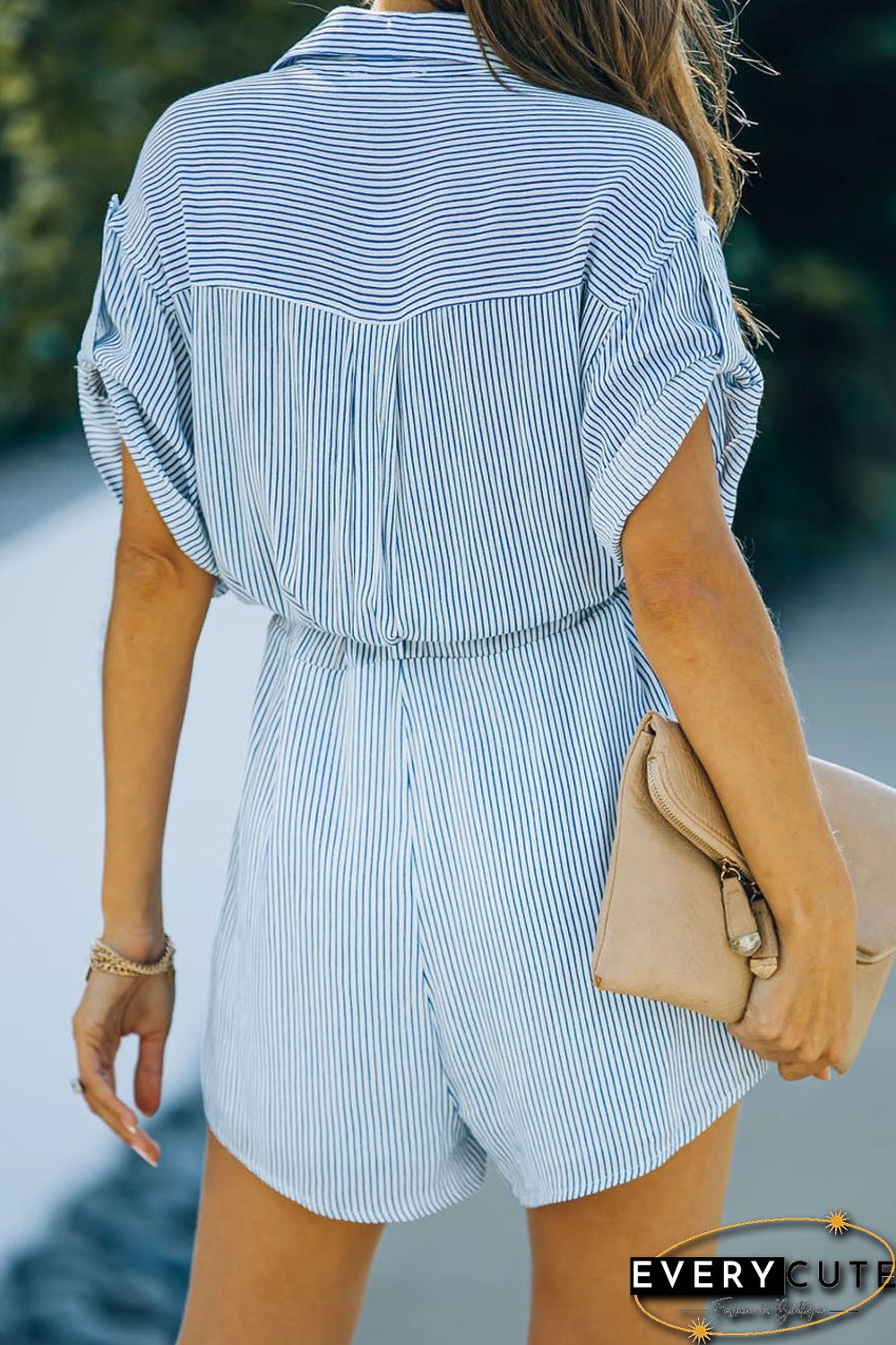 Striped Collared Tie Romper