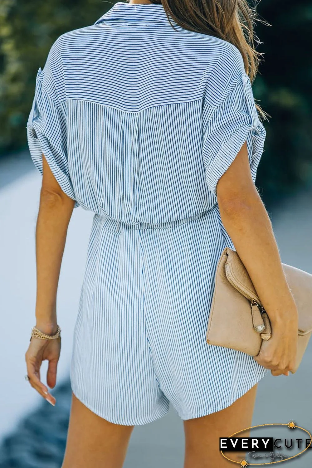Striped Collared Tie Romper