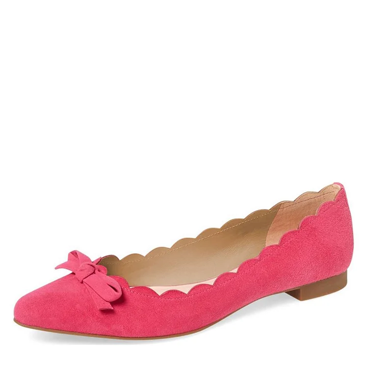 Pink Vegan Suede Curvy Bow Comfortable Flats |FSJ Shoes
