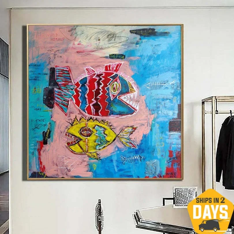 Original Colorful Fine Art Fish Paintings On Canvas Piranhas Canvas Art Modern Paintings Acrylic Wall Office Decor | FUNNY PIRANHAS