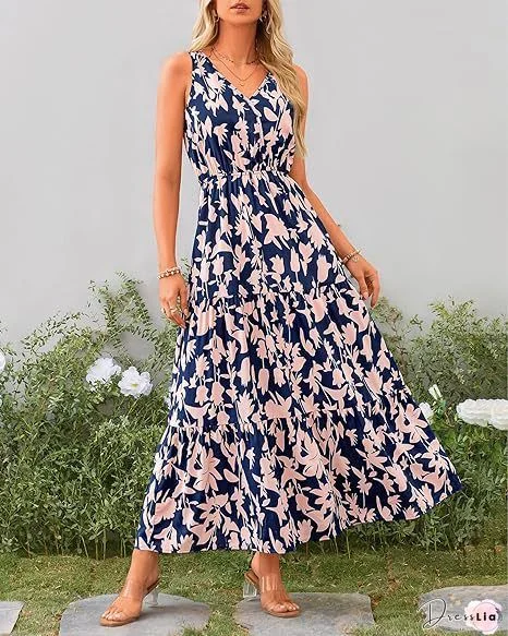 Women'S Dresses Vintage Print Halter Neck Sleeveless Dress