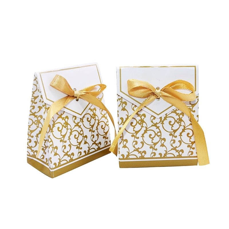 10Pcs Gold Silver Paper Candy Box Gift Bag Wedding Gift Packaging Baby Shower Favors Birthday Party Supplies Wedding Candy Box
