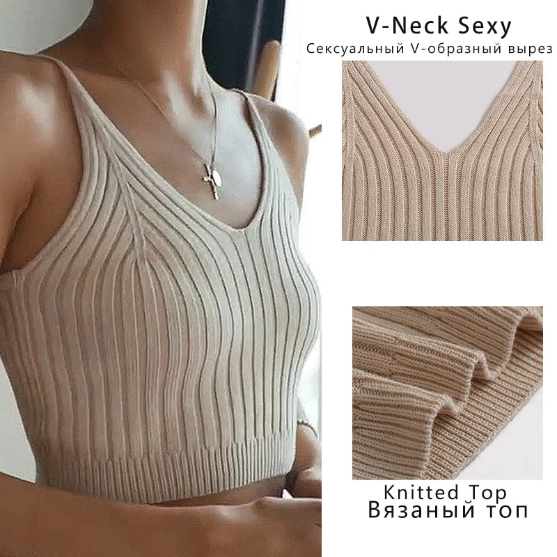 FINETOO Fashion Women Basic Knitted Crop Tops Tank Top Streetwear mujer Vest Short Vest Ribbed Underwear Short Tops Camisole