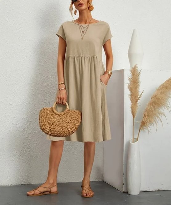 🔥 Last Day Promotion 49% OFF 🔥Women's Short Sleeve Cotton And Linen Dress- Buy 2 Free Shipping
