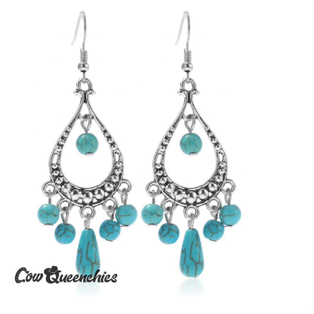 Vintage Boho Ethnic Jewelry Turquoise Earrings Blue / One-Size