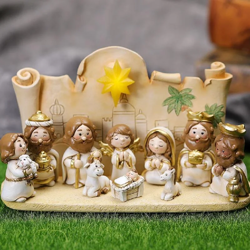 Christmas Manger Decoration Set Holy Family Sculpture Religion Crafts for Catholic Christian Church Decoration Gift