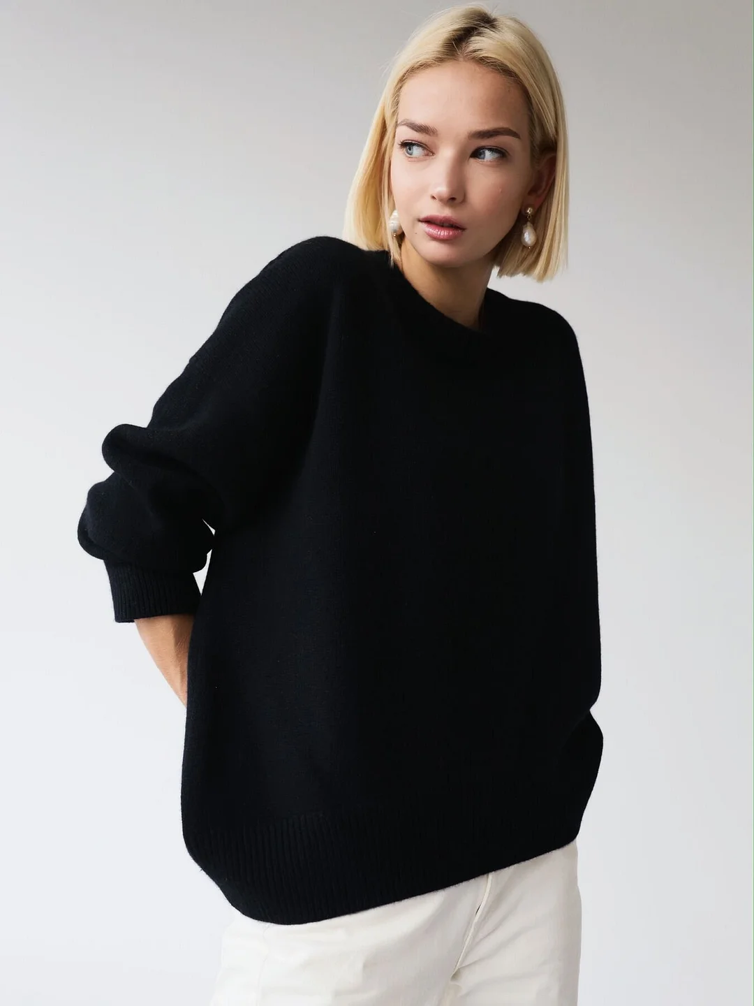 Athvotar Athvotar And Winter Explosion Of Women's Knitted Shirt Round-Neck Solid Color Loose Sweater