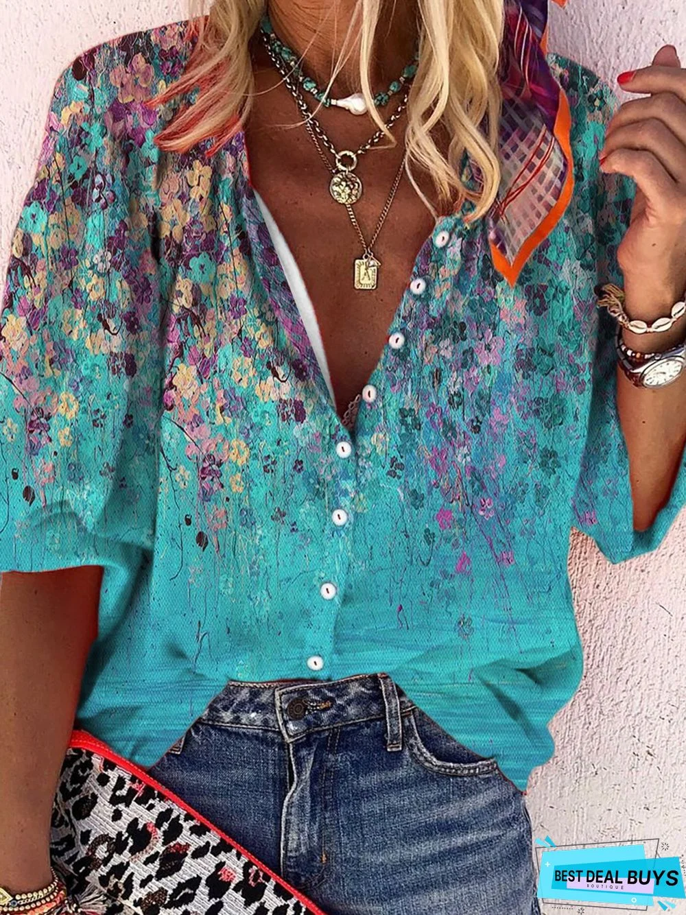 Vintage Half Sleeve Floral Printed Casual Top