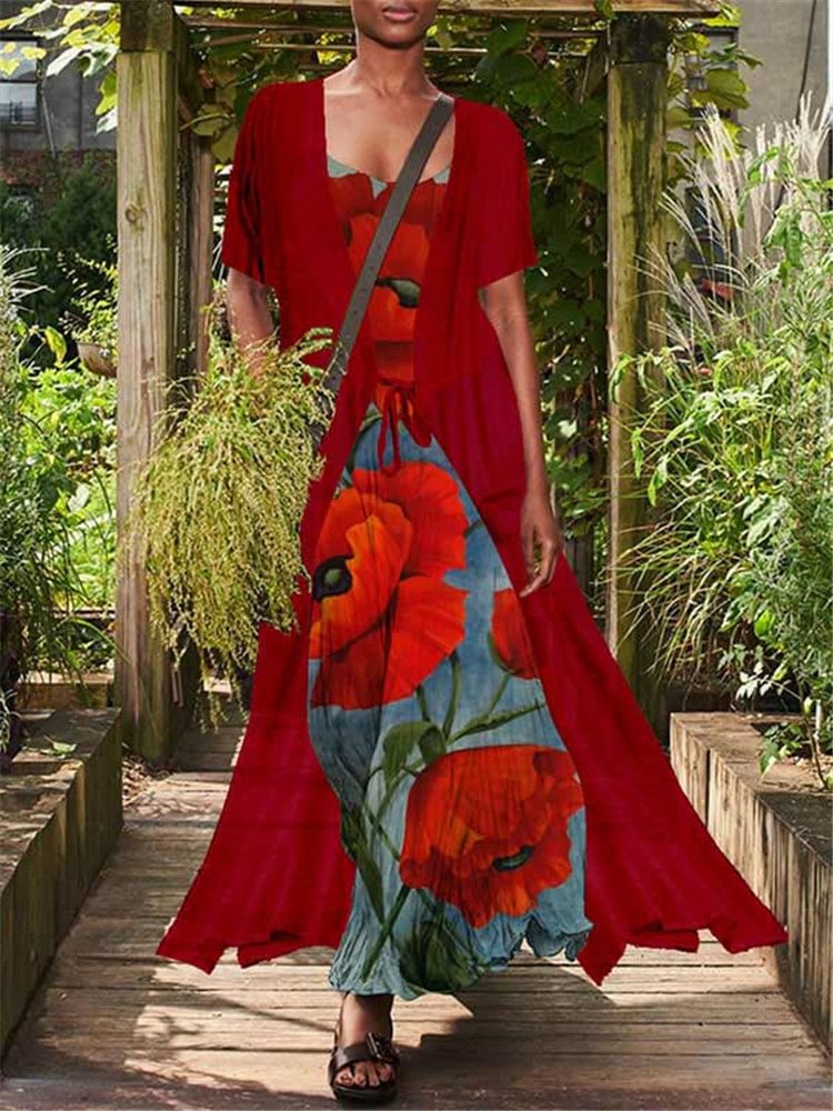 Casual Flower Printing Two-piece Dress