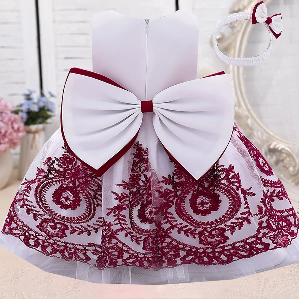 Toddler Embroidery Princess White Baby Girl Dresses For 1 Year Birthday Christening Wedding Bow Dress Gown Infant Party Clothes