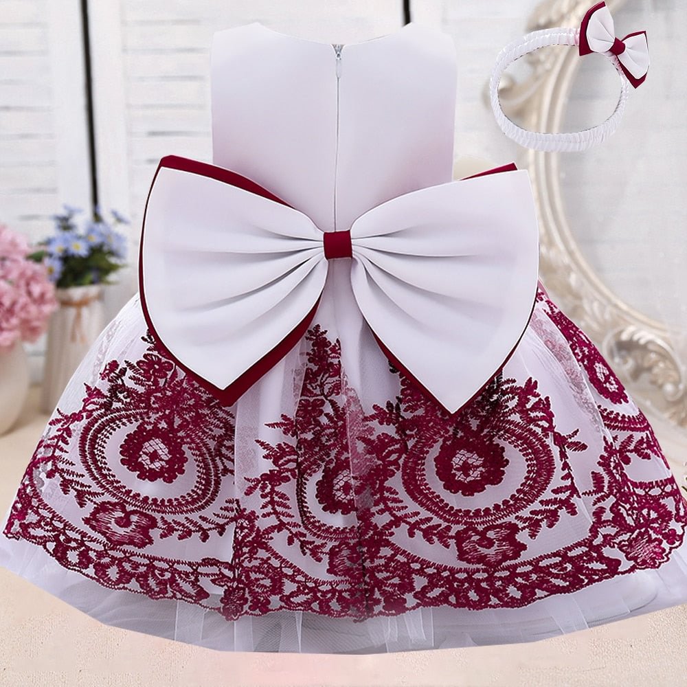 Toddler Embroidery Princess White Baby Girl Dresses For 1 Year Birthday Christening Wedding Bow Dress Gown Infant Party Clothes