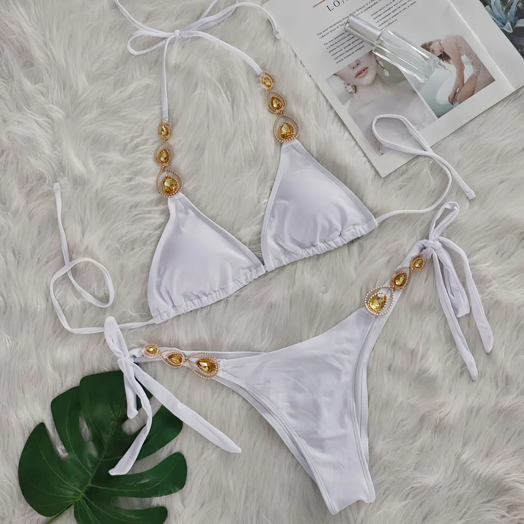 Pongl Pongl New Sexy Bikini Set Luxury Crystal Diamond Straps Female Swimwear Beach Holiday Swwear