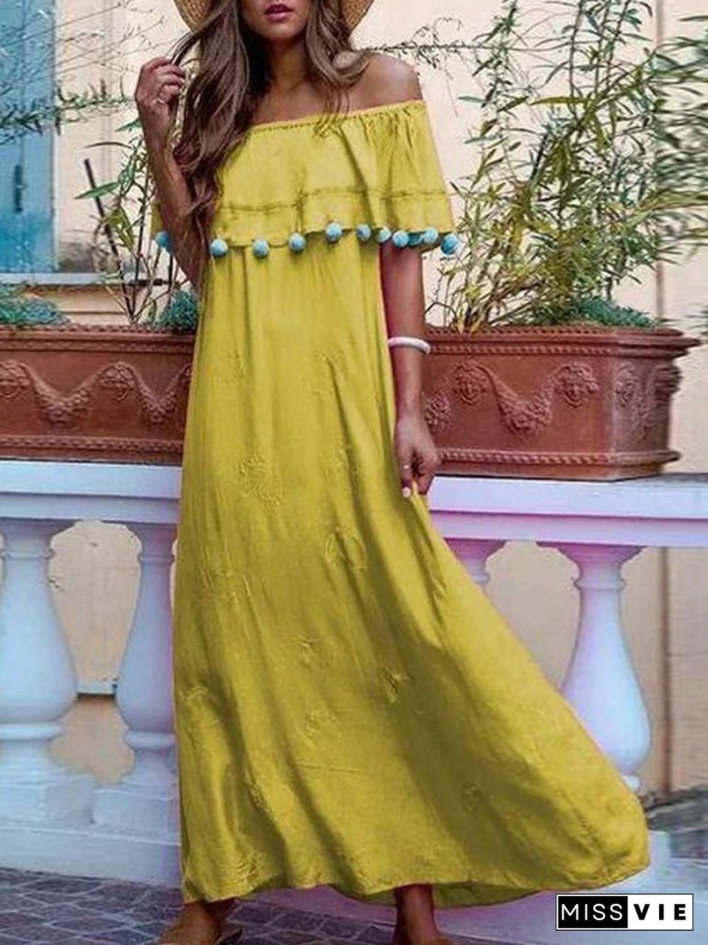 Elegant Off Shoulder Loose Flowing Solid Maxi Dresses