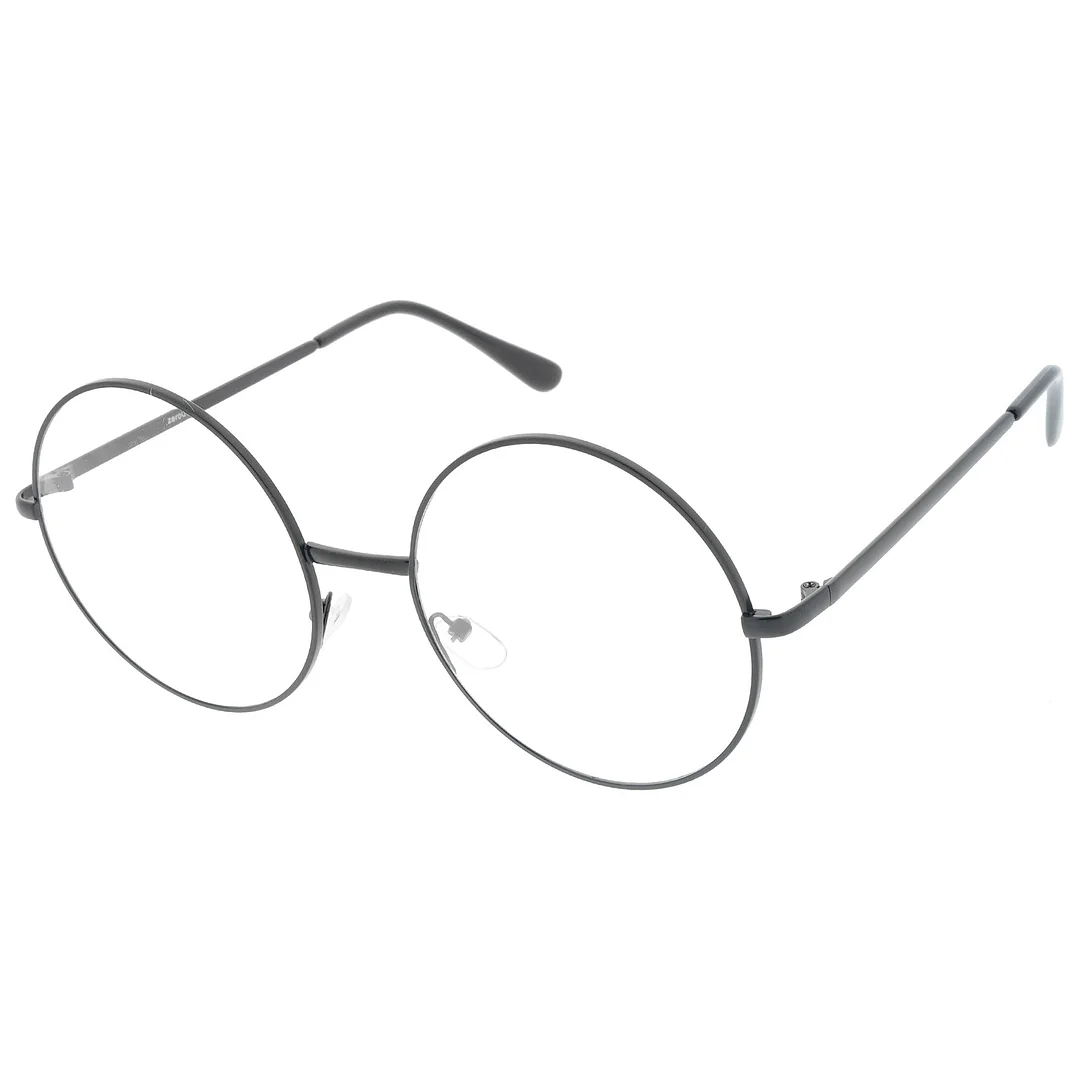 Oversize Metal Frame Slim Temple Clear Lens Round Eyeglasses 60mm