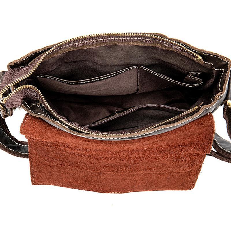 Men's Genuine Leather Solid Color Casual Shoulder Bag Retro Crossbody Bag