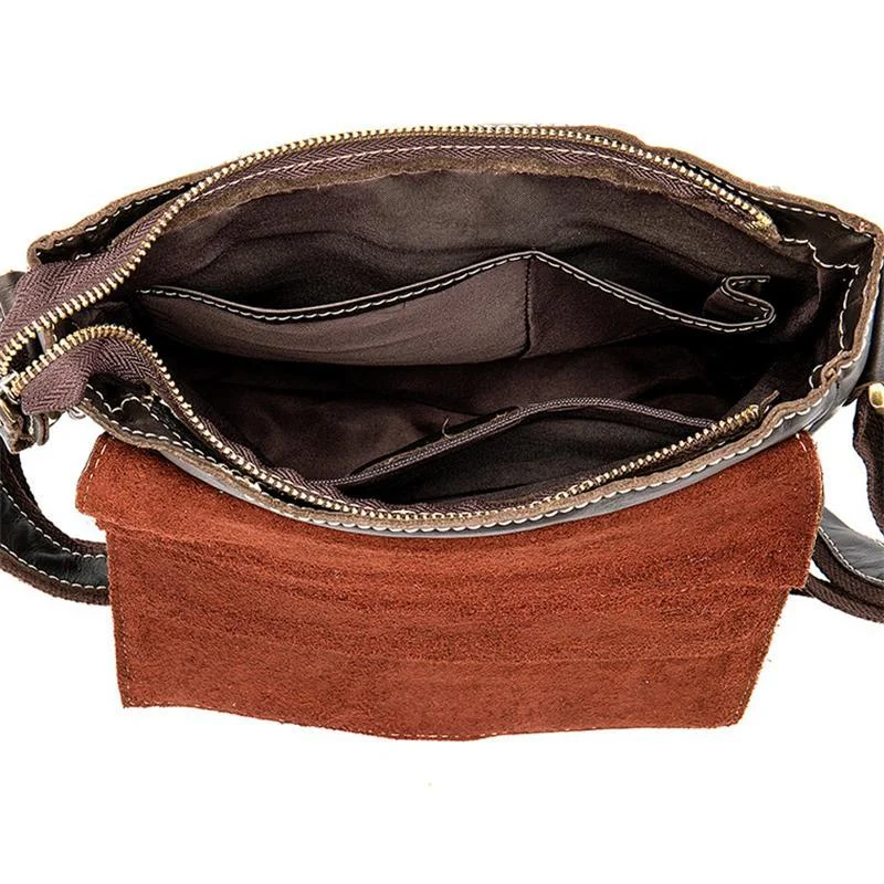Men's Genuine Leather Solid Color Casual Shoulder Bag Retro Crossbody Bag