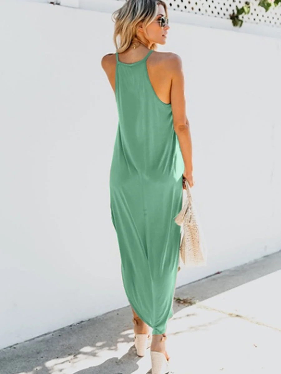 Solid Color Sleeveless Irregular Hem Maxi Dress