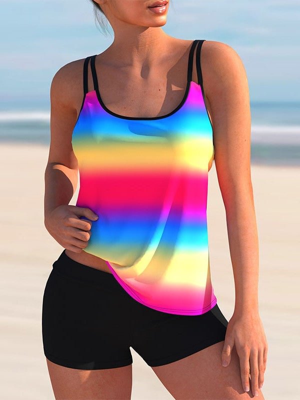 Plus Size Swimwear Sleeveless Floral Printed Embroidery Bright Polka Dot Tankini