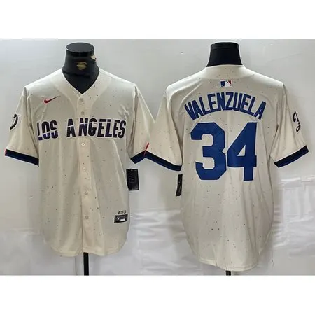 Men's Los Angeles Dodgers #34 Toro Valenzuela Cream Stitched Baseball Jersey XRT6