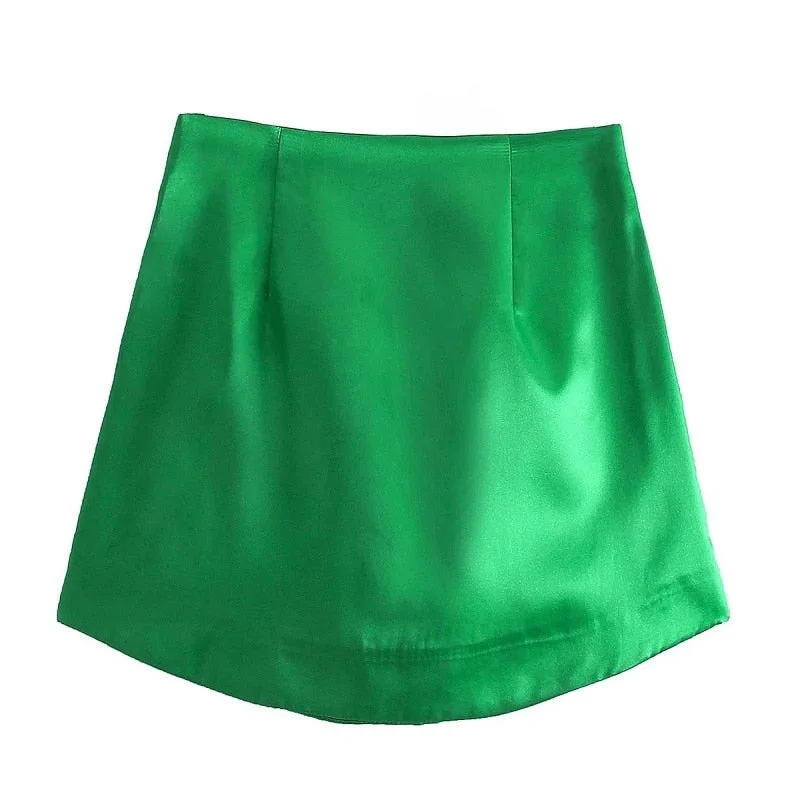 Stylish Elegant Satin Mini Skirt Women 2021 Fashion High Waist Skirts Female Casual Faldas