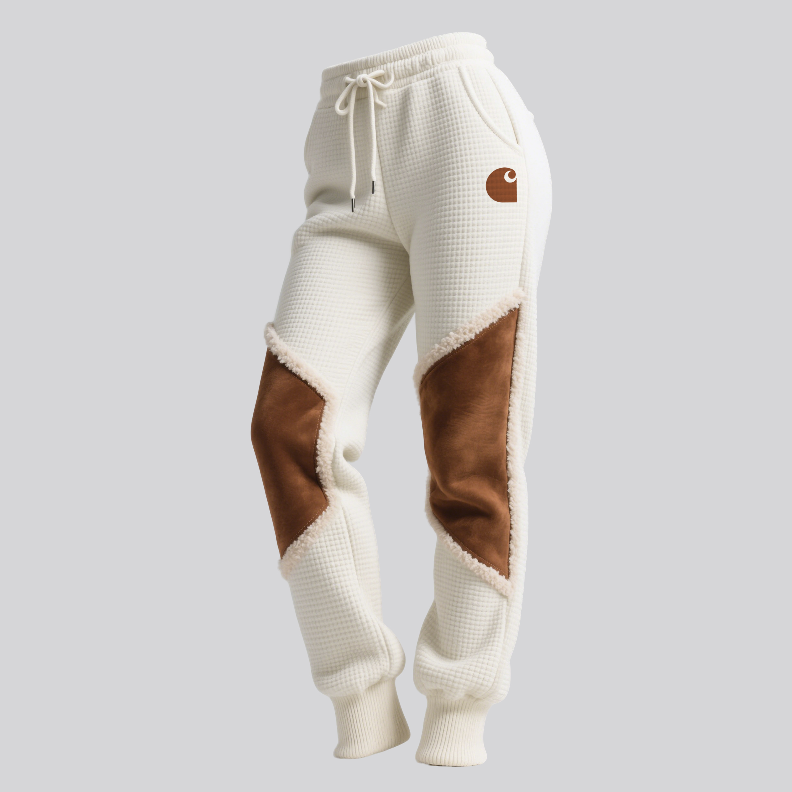 Women's Retro Western Waffle Contrast Suede Track Pants