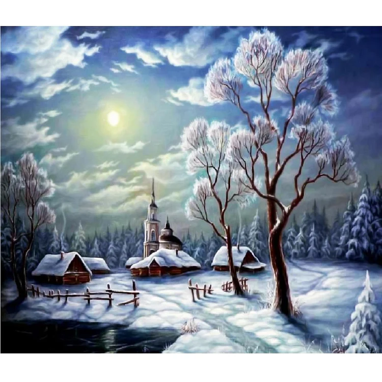 Snow Scene - Full Round Drill Diamond Painting - 35x30cm(Canvas)