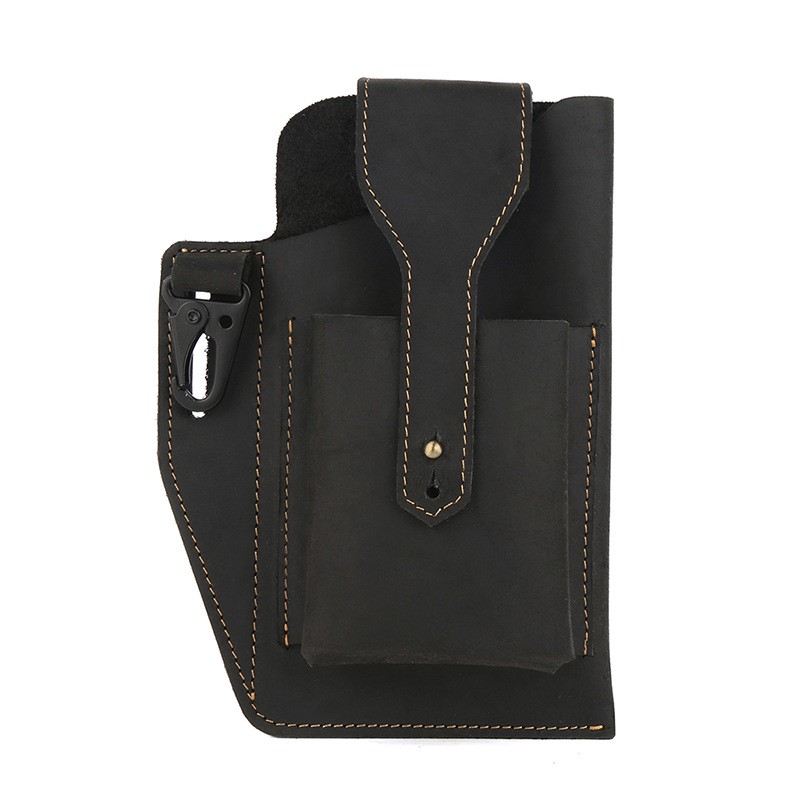 Crazy Horse Leather Mobile Phone Bag 2023 New Sports Tactical Vintage Leather Men's Waist Bag