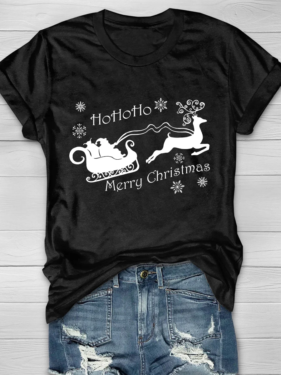 Eagerlys HoHoHo Merry Christmas Print Short Sleeve T-shirt Eagerlys