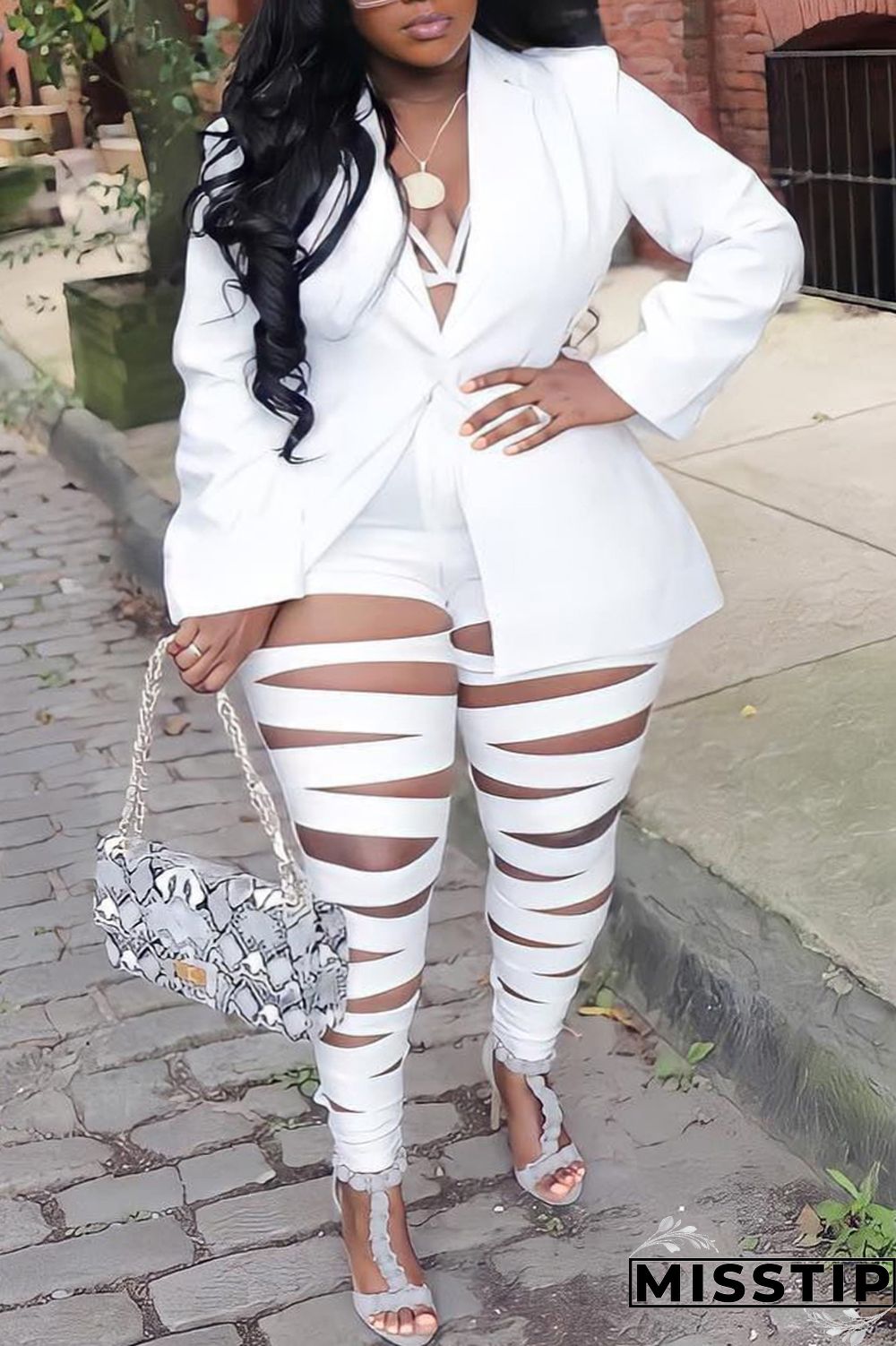 Black Fashion Casual Plus Size Solid Hollowed Out Patchwork Turn-back Collar Long Sleeve Two Pieces