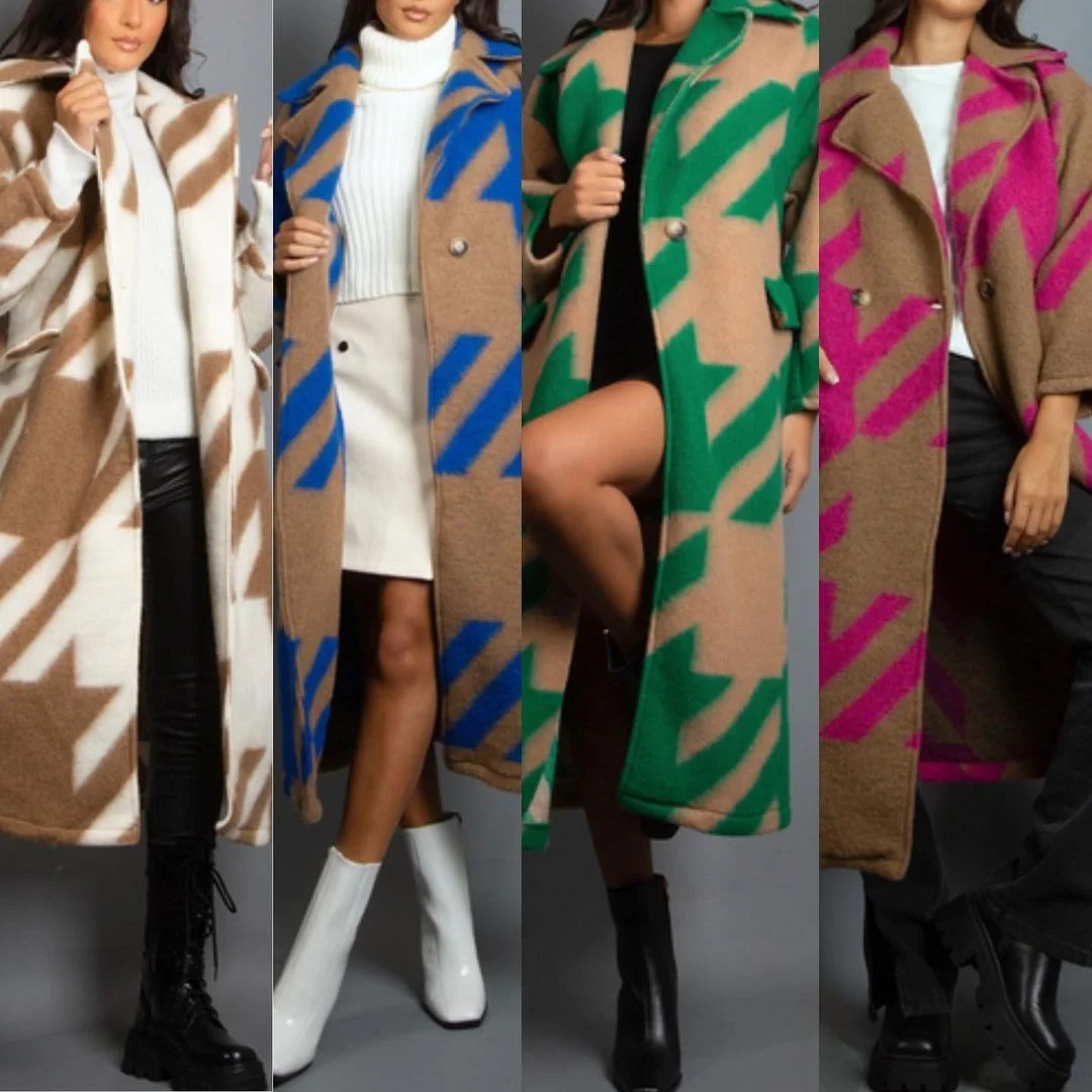 Uveng Uveng New Autumn Women's Dress A Number Of Stylish Long-Sleeved Collar Coat Prints This Coat