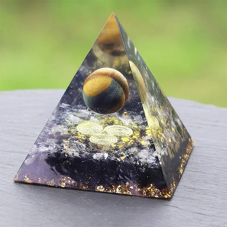 Tiger Eye Clear Crystal Obsidian Orgone Pyramid